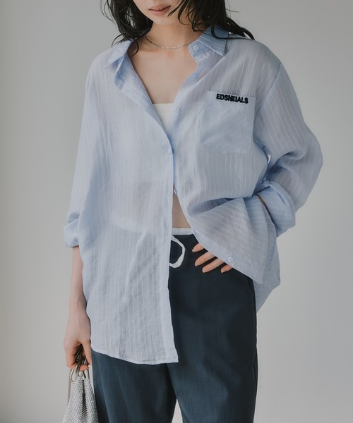 210nouve（トゥージュヌーブ）の「刺繍 ストライプ シアー シャツ（シャツ/ブラウス・レディース・ライトブルー/ピンク/ライトイエロー・FREE）」の2枚目の写真