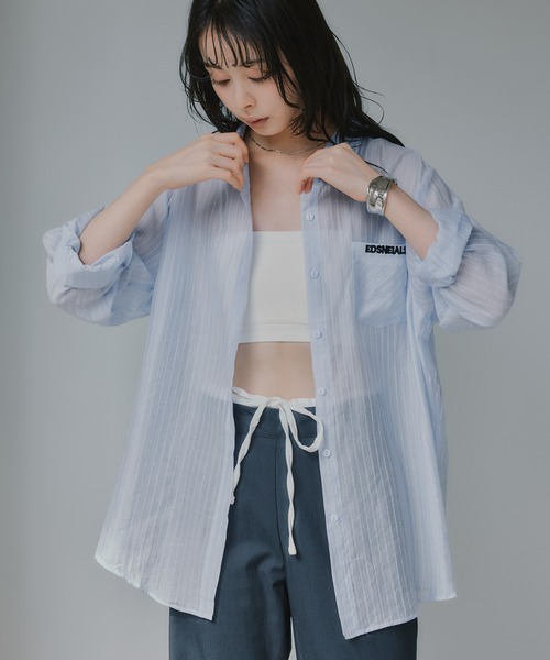 210nouve（トゥージュヌーブ）の「刺繍 ストライプ シアー シャツ（シャツ/ブラウス・レディース・ライトブルー/ピンク/ライトイエロー・FREE）」の4枚目の写真