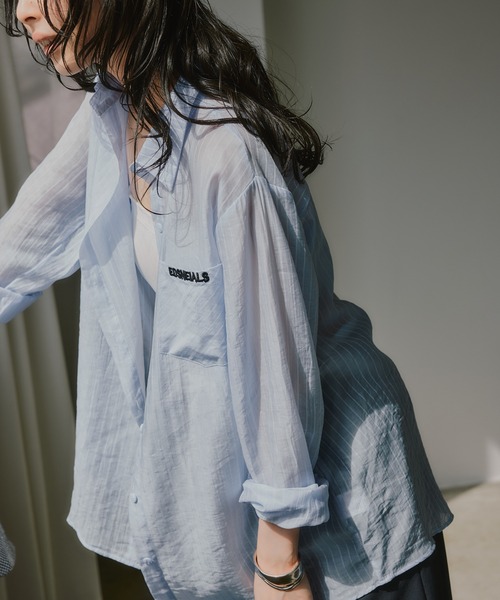 210nouve（トゥージュヌーブ）の「刺繍 ストライプ シアー シャツ（シャツ/ブラウス・レディース・ライトブルー/ピンク/ライトイエロー・FREE）」の5枚目の写真