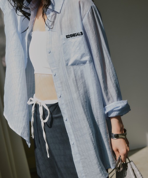 210nouve（トゥージュヌーブ）の「刺繍 ストライプ シアー シャツ（シャツ/ブラウス・レディース・ライトブルー/ピンク/ライトイエロー・FREE）」の6枚目の写真