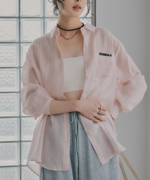210nouve（トゥージュヌーブ）の「刺繍 ストライプ シアー シャツ（シャツ/ブラウス・レディース・ライトブルー/ピンク/ライトイエロー・FREE）」の10枚目の写真