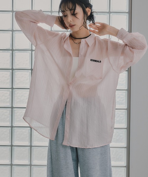 210nouve（トゥージュヌーブ）の「刺繍 ストライプ シアー シャツ（シャツ/ブラウス・レディース・ライトブルー/ピンク/ライトイエロー・FREE）」の11枚目の写真