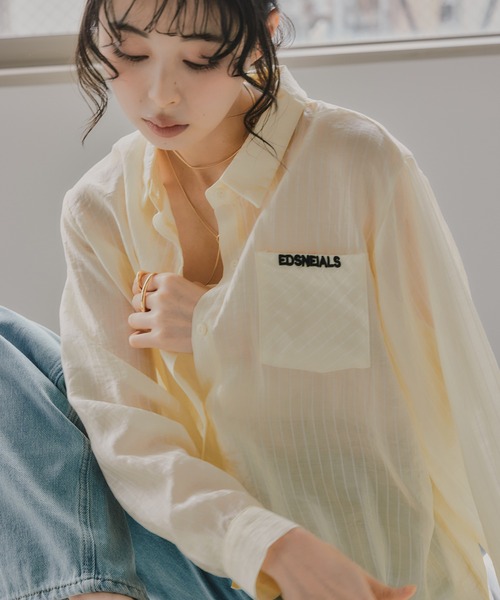 210nouve（トゥージュヌーブ）の「刺繍 ストライプ シアー シャツ（シャツ/ブラウス・レディース・ライトブルー/ピンク/ライトイエロー・FREE）」の16枚目の写真