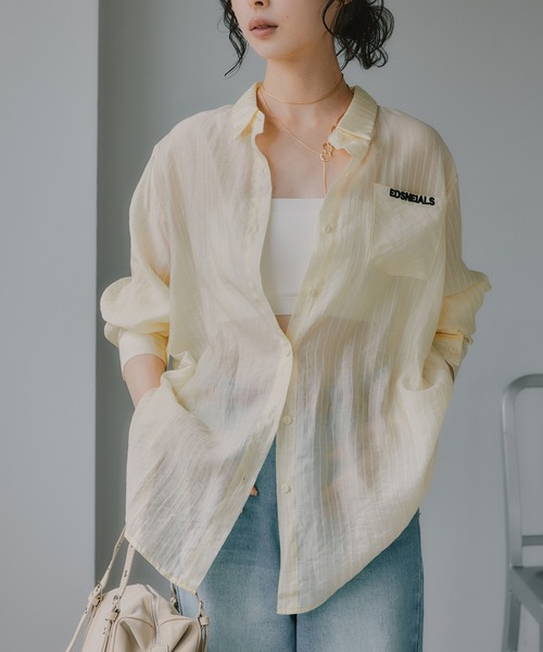 210nouve（トゥージュヌーブ）の「刺繍 ストライプ シアー シャツ（シャツ/ブラウス・レディース・ライトブルー/ピンク/ライトイエロー・FREE）」の14枚目の写真