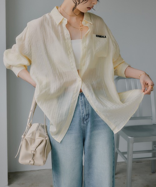 210nouve（トゥージュヌーブ）の「刺繍 ストライプ シアー シャツ（シャツ/ブラウス・レディース・ライトブルー/ピンク/ライトイエロー・FREE）」の17枚目の写真