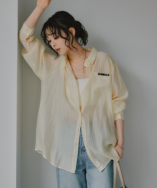 210nouve（トゥージュヌーブ）の「刺繍 ストライプ シアー シャツ（シャツ/ブラウス・レディース・ライトブルー/ピンク/ライトイエロー・FREE）」の15枚目の写真