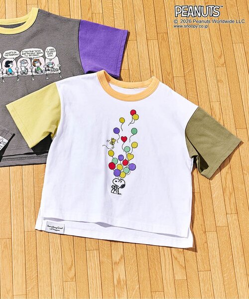PEANUTS(ピーナッツ)の「PEANUTS ステッチアートTシャツ(Tシャツ/カットソー・キッズ・チャコール/オフホワイト・100/90/80/140/130/120/110)」の2枚目の写真