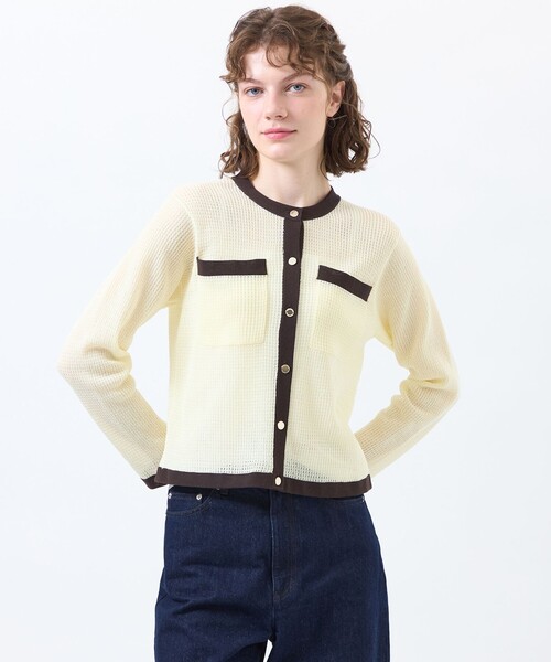 MACKINTOSH PHILOSOPHY（ﾏｯｷﾝﾄｯｼｭ ﾌｨﾛｿﾌｨｰ）の「【ROYTON(ロイトン)】シアーワッフルカーディガン（カーディガン/ボレロ・レディース・ライトイエロー/オフホワイト/ダークネイビー・38）」の3枚目の写真