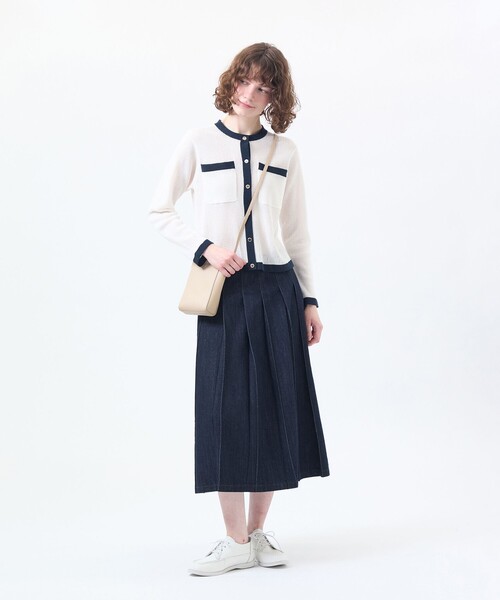 MACKINTOSH PHILOSOPHY（ﾏｯｷﾝﾄｯｼｭ ﾌｨﾛｿﾌｨｰ）の「【ROYTON(ロイトン)】シアーワッフルカーディガン（カーディガン/ボレロ・レディース・ライトイエロー/オフホワイト/ダークネイビー・38）」の4枚目の写真
