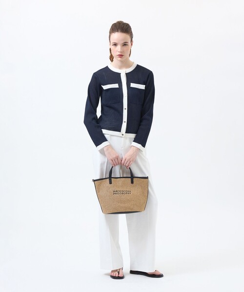 MACKINTOSH PHILOSOPHY（ﾏｯｷﾝﾄｯｼｭ ﾌｨﾛｿﾌｨｰ）の「【ROYTON(ロイトン)】シアーワッフルカーディガン（カーディガン/ボレロ・レディース・ライトイエロー/オフホワイト/ダークネイビー・38）」の5枚目の写真