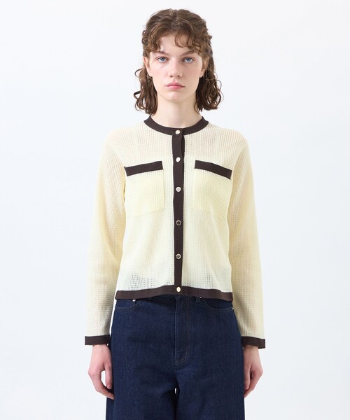 MACKINTOSH PHILOSOPHY（ﾏｯｷﾝﾄｯｼｭ ﾌｨﾛｿﾌｨｰ）の「【ROYTON(ロイトン)】シアーワッフルカーディガン（カーディガン/ボレロ・レディース・ライトイエロー/オフホワイト/ダークネイビー・38）」の7枚目の写真