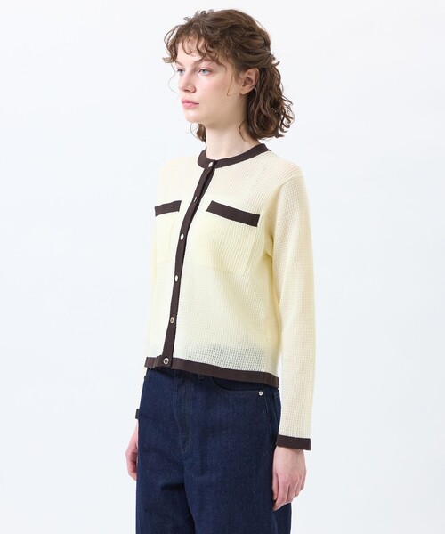 MACKINTOSH PHILOSOPHY（ﾏｯｷﾝﾄｯｼｭ ﾌｨﾛｿﾌｨｰ）の「【ROYTON(ロイトン)】シアーワッフルカーディガン（カーディガン/ボレロ・レディース・ライトイエロー/オフホワイト/ダークネイビー・38）」の8枚目の写真