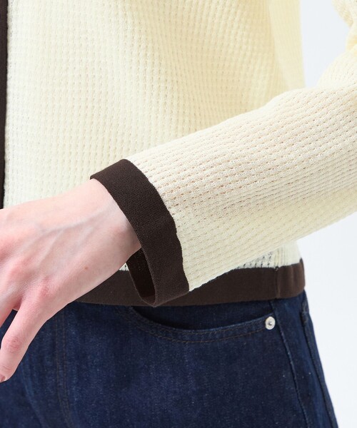 MACKINTOSH PHILOSOPHY（ﾏｯｷﾝﾄｯｼｭ ﾌｨﾛｿﾌｨｰ）の「【ROYTON(ロイトン)】シアーワッフルカーディガン（カーディガン/ボレロ・レディース・ライトイエロー/オフホワイト/ダークネイビー・38）」の11枚目の写真