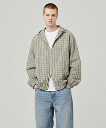 ease（イーズ）の「グリッドパターンウィンドブレーカー_イエロー_ユニセックス（ナイロンジャケット）」