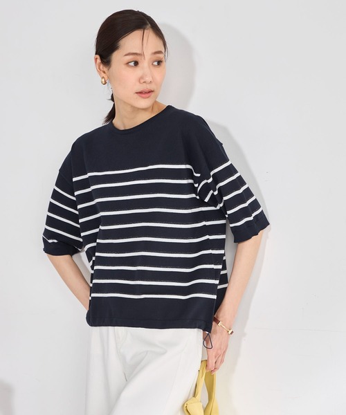 GALLORIA(ギャローリア)の「ラメボーダーニット(ニット/セーター・レディース・ネイビー/オフホワイト・S/M/LL/L)」の2枚目の写真