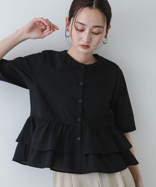 yori ぬくぬくヘムフリルブラウス ブラック 36 yori(ヨリ)の「ぬくぬくヘムフリルブラウス【2022AW】12月中旬発売予定