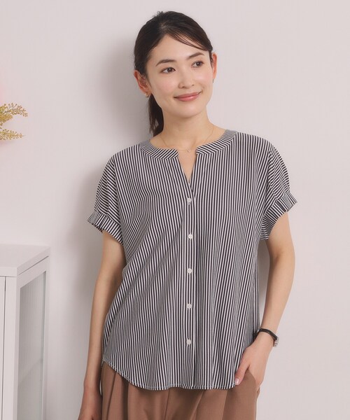 ITS'DEMO(イッツデモ)の「【洗濯機OK】カットサッカー前開きトップス(Tシャツ/カットソー・レディース・オレンジ系3/サックスブルー系2/ホワイト系5/ネイビー系2・00)」の1枚目の写真