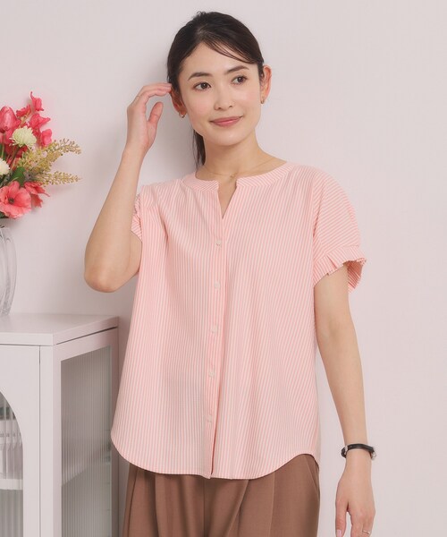 ITS'DEMO(イッツデモ)の「【洗濯機OK】カットサッカー前開きトップス(Tシャツ/カットソー・レディース・オレンジ系3/サックスブルー系2/ホワイト系5/ネイビー系2・00)」の7枚目の写真
