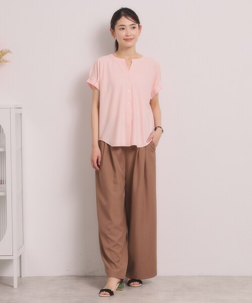ITS'DEMO(イッツデモ)の「【洗濯機OK】カットサッカー前開きトップス(Tシャツ/カットソー・レディース・オレンジ系3/サックスブルー系2/ホワイト系5/ネイビー系2・00)」の8枚目の写真