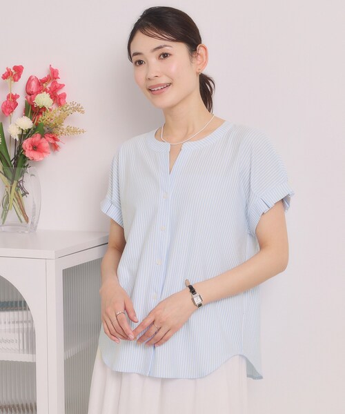ITS'DEMO(イッツデモ)の「【洗濯機OK】カットサッカー前開きトップス(Tシャツ/カットソー・レディース・オレンジ系3/サックスブルー系2/ホワイト系5/ネイビー系2・00)」の11枚目の写真