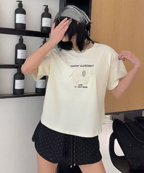 DIAVEL(ディアベル)の「ハッピーエレファント刺繍Tシャツ(Tシャツ/カットソー・レディース・ホワイト/ベージュ/ライトブルー・M)」の10枚目の写真