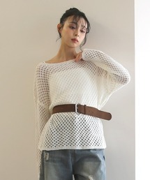No one knows（ノーワンノーズ）の「ZOZO限定 透かし編みニットプルオーバー(インナーとベルト付き)3点セット（アンサンブル）」