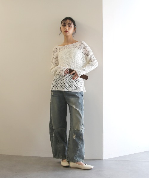 No one knows（ノーワンノーズ）の「ZOZO限定 透かし編みニットプルオーバー(インナーとベルト付き)3点セット（アンサンブル・レディース・ホワイト/ブラック・FREE）」の7枚目の写真