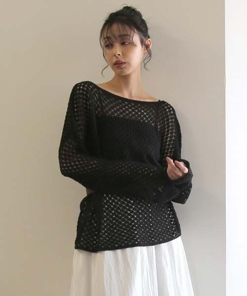 No one knows（ノーワンノーズ）の「ZOZO限定 透かし編みニットプルオーバー(インナーとベルト付き)3点セット（アンサンブル・レディース・ホワイト/ブラック・FREE）」の11枚目の写真