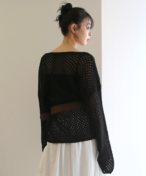 No one knows（ノーワンノーズ）の「ZOZO限定 透かし編みニットプルオーバー(インナーとベルト付き)3点セット（アンサンブル・レディース・ホワイト/ブラック・FREE）」の13枚目の写真