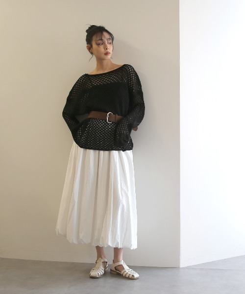No one knows（ノーワンノーズ）の「ZOZO限定 透かし編みニットプルオーバー(インナーとベルト付き)3点セット（アンサンブル・レディース・ホワイト/ブラック・FREE）」の15枚目の写真