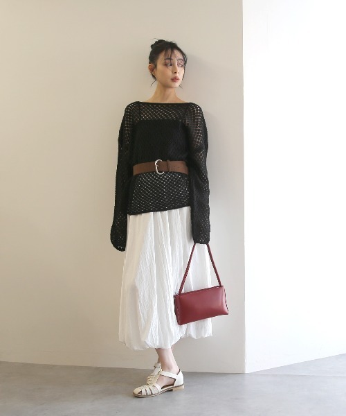 No one knows（ノーワンノーズ）の「ZOZO限定 透かし編みニットプルオーバー(インナーとベルト付き)3点セット（アンサンブル・レディース・ホワイト/ブラック・FREE）」の20枚目の写真