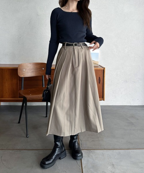 Eclat one(エクラワン)の「【Eclat one】フロントチャック ボックス プリーツ ミモレ スカート(スカート・レディース・ブラウン/チャコール/グレイッシュベージュ・FREE)」の21枚目の写真