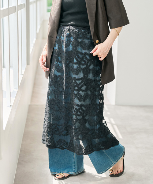 Spick & Span(スピックアンドスパン)の「《追加2》コードエンブロイダリーチュールレイヤースカート(スカート・レディース・ブラック/ホワイト・FREE)」の3枚目の写真