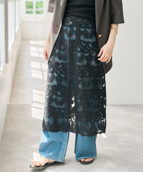Spick & Span(スピックアンドスパン)の「《追加2》コードエンブロイダリーチュールレイヤースカート(スカート・レディース・ブラック/ホワイト・FREE)」の4枚目の写真