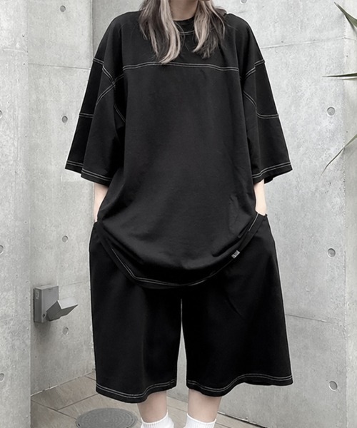 YACA(ヤーカ)の「Out Stitch Over T-shirt/アウトステッチオーバーTシャツ(Tシャツ/カットソー・レディース・ブラック・FREE)」の1枚目の写真