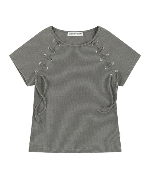ORDINARY HOLIDAY（オーディナリー ホリデー）の「LACE UP SLEEVES T-SHIRT [GREY]（Tシャツ/カットソー・レディース・その他・FREE）」の3枚目の写真