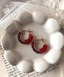 【mallelabrocante/マルラブロカント】天然石×ヴィンテージビーズ　つぶつぶフープ ピアス/金属アレルギー対応
