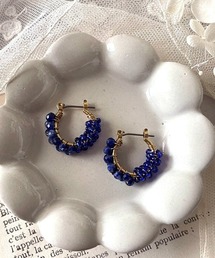 【mallelabrocante/マルラブロカント】天然石×ヴィンテージビーズ つぶつぶフープ ピアス/金属アレルギー対応
