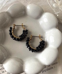 【mallelabrocante/マルラブロカント】天然石×ヴィンテージビーズ つぶつぶフープ ピアス/金属アレルギー対応