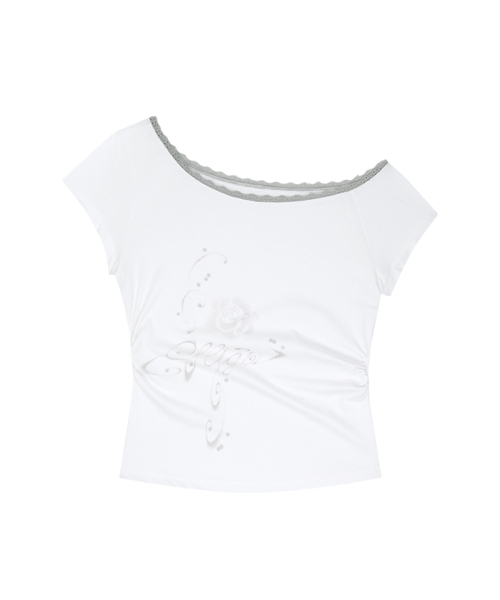 ILLIGO(イリゴ)の「セソフローラルワンショルダーシャーリングトップホワイト(Tシャツ/カットソー・レディース・その他・OS)」の3枚目の写真
