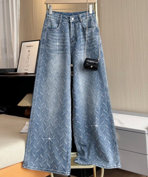 AVYL(アヴィル)の「ワイドジャガードデニムパンツ(デニムパンツ・レディース・サックスブルー・L/M/S)」の4枚目の写真