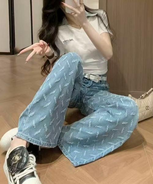 AVYL(アヴィル)の「ワイドジャガードデニムパンツ(デニムパンツ・レディース・サックスブルー・L/M/S)」の3枚目の写真