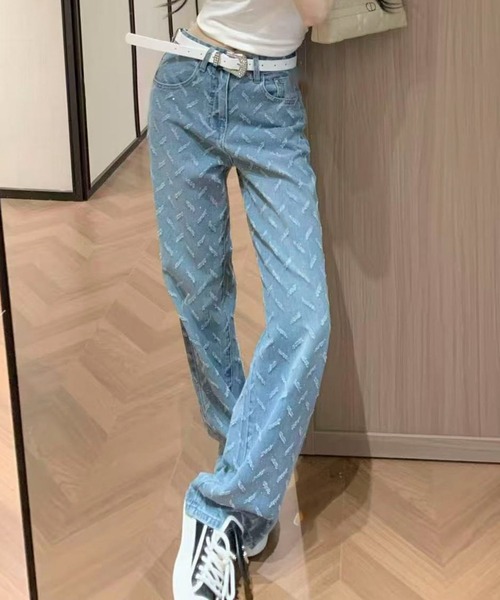 AVYL(アヴィル)の「ワイドジャガードデニムパンツ(デニムパンツ・レディース・サックスブルー・L/M/S)」の2枚目の写真