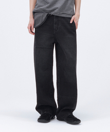Stitch semi wide jeans BLACK