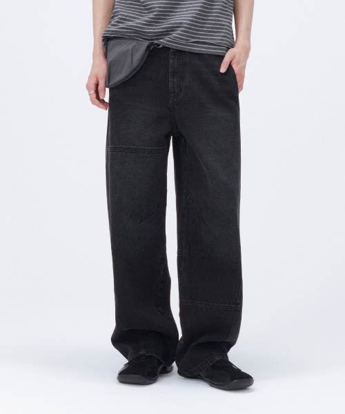 MISEKISEOUL MEN(ミセキソウルメンズ)の「Stitch semi wide jeans BLACK(デニムパンツ・メンズ・その他・1/2/3)」の1枚目の写真
