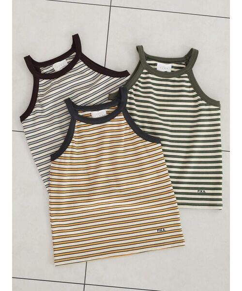 FIKA.（フィーカ）の「American sleeve border tank top（キャミソール・レディース・ブラック/グリーン系その他3/カーキ・FREE）」の4枚目の写真