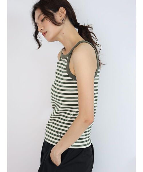 FIKA.（フィーカ）の「American sleeve border tank top（キャミソール・レディース・ブラック/グリーン系その他3/カーキ・FREE）」の6枚目の写真