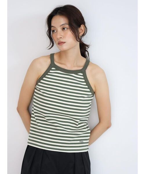 FIKA.（フィーカ）の「American sleeve border tank top（キャミソール・レディース・ブラック/グリーン系その他3/カーキ・FREE）」の5枚目の写真