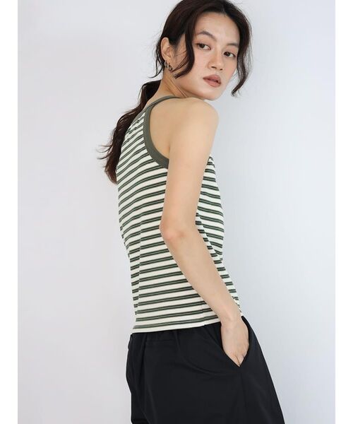FIKA.（フィーカ）の「American sleeve border tank top（キャミソール・レディース・ブラック/グリーン系その他3/カーキ・FREE）」の8枚目の写真