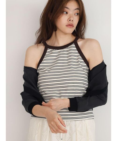 FIKA.（フィーカ）の「American sleeve border tank top（キャミソール・レディース・ブラック/グリーン系その他3/カーキ・FREE）」の16枚目の写真